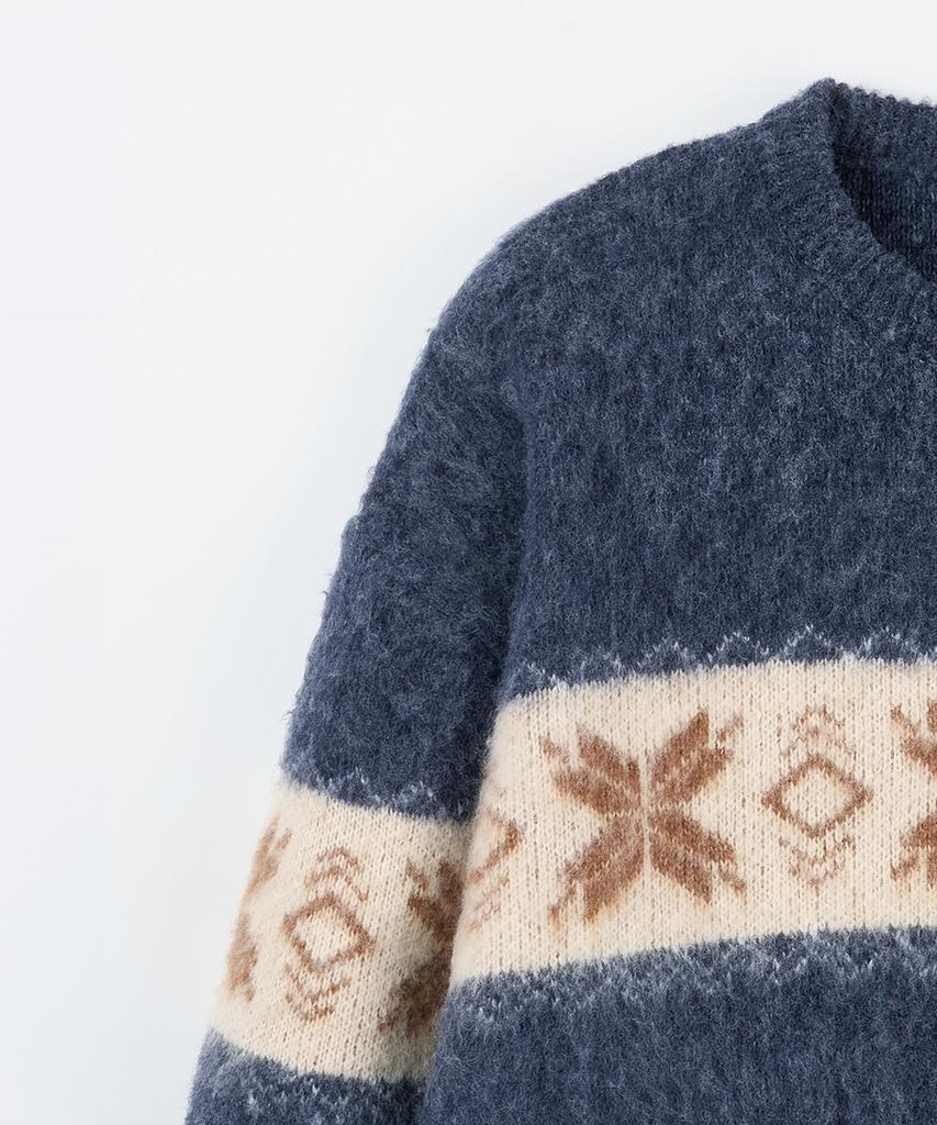 NODU Snow Nordic Snowflake Round Knit [Navy]