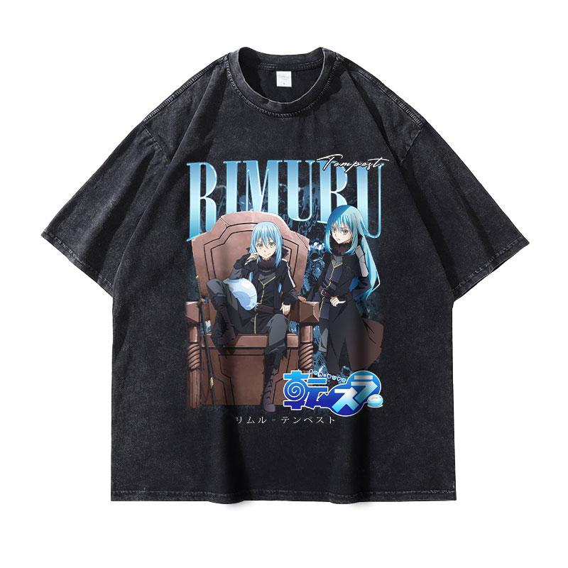 Anime That Time I Got Reincarnated As a SSlime T Shirts Streetwear Vintage Washed Rimuru Tempest Tshirt Oversize Tops Tees Unisex