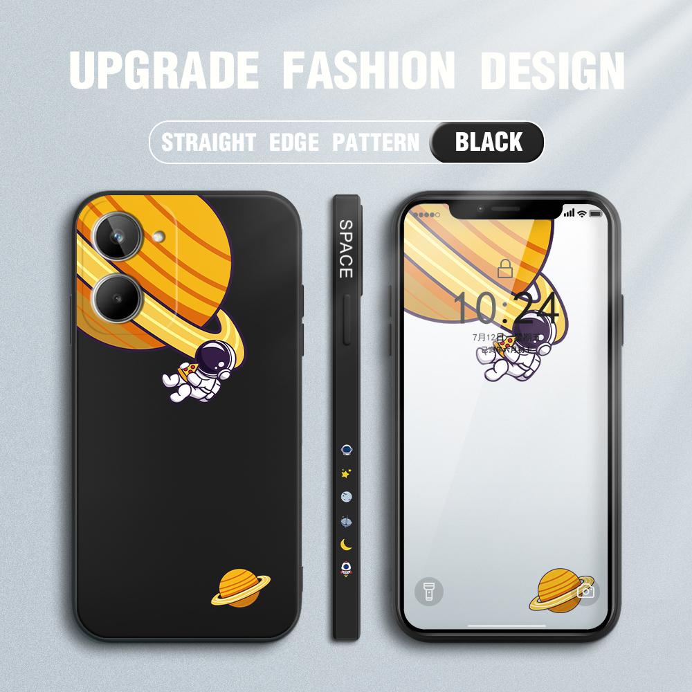 Cartoon Planet Astronaut Handyhülle für iPhone 15 14 13 12 11 Samsung Galaxy S23 S22 A52 A52S Weiche Vollschutz quadratische Flüssigsilikonhülle