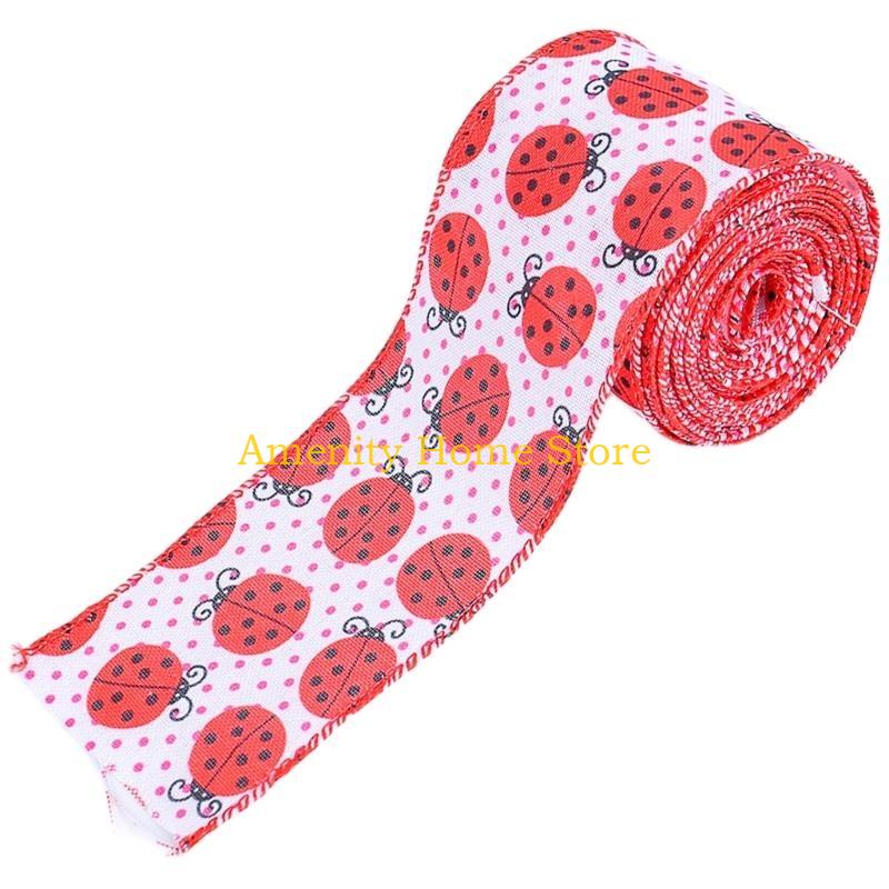 F26C Wire Edged Ribbon Polkas Dots Fabric Ribbon Craft Ribbon DIY Decorative Ribbon