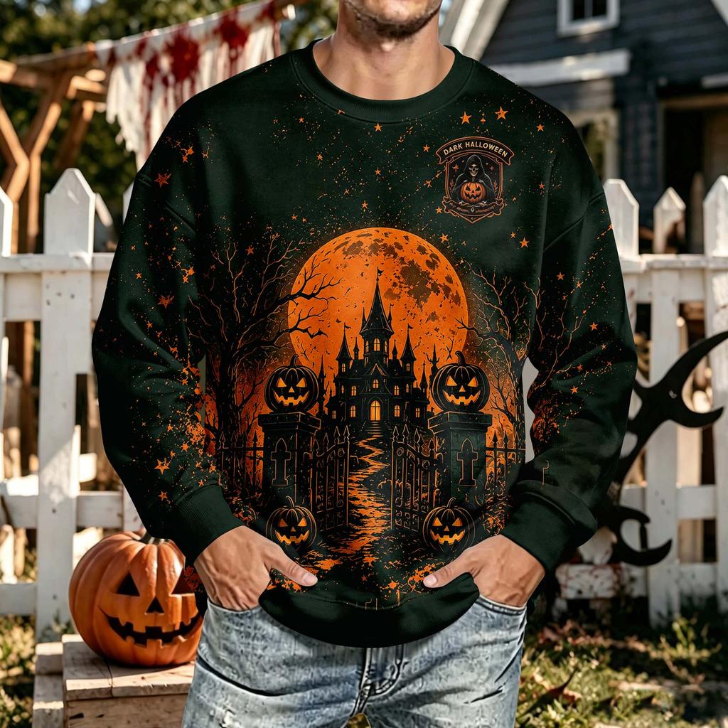 Men's Halloween Printed Long Sleeve Sweatshirt Round Neck Casual Pullover