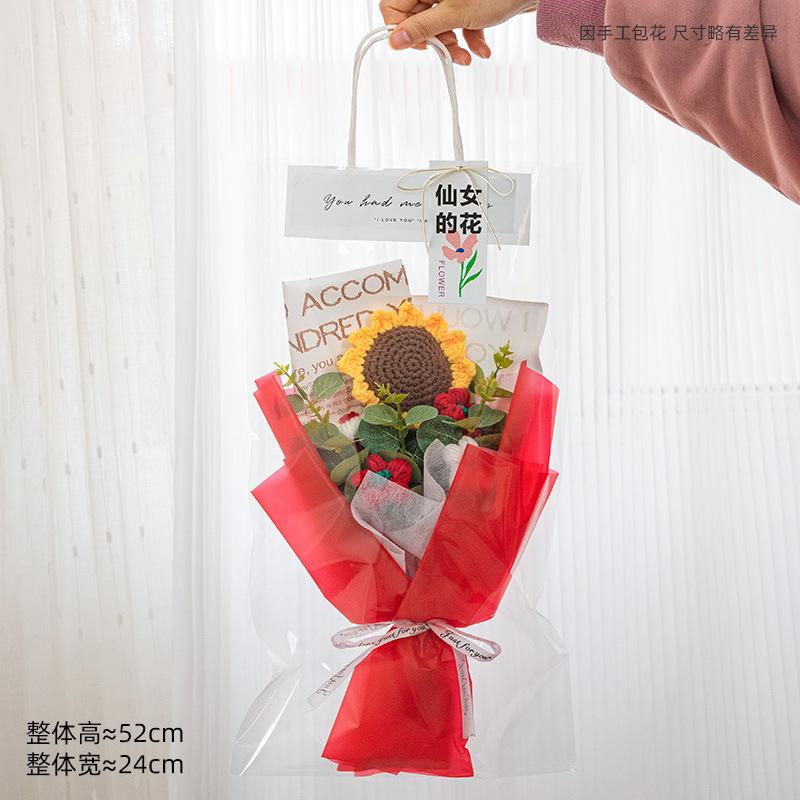 Hand-Knitted Sunflower & Rose Bouquet - with LED Lights & Gift Bag Thanksgiving Gift