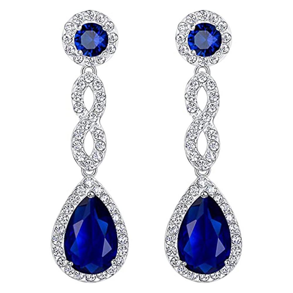 

Cao Shi Classic Sapphire Water Drop Zircon Bridal Evening Earrings