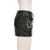 Women Heavy Leather V Low Waist Hip Personalised Punk Spice Girl Style Ring Buckle Decoration Cross Cock Eye Belt Short Skirt Suit