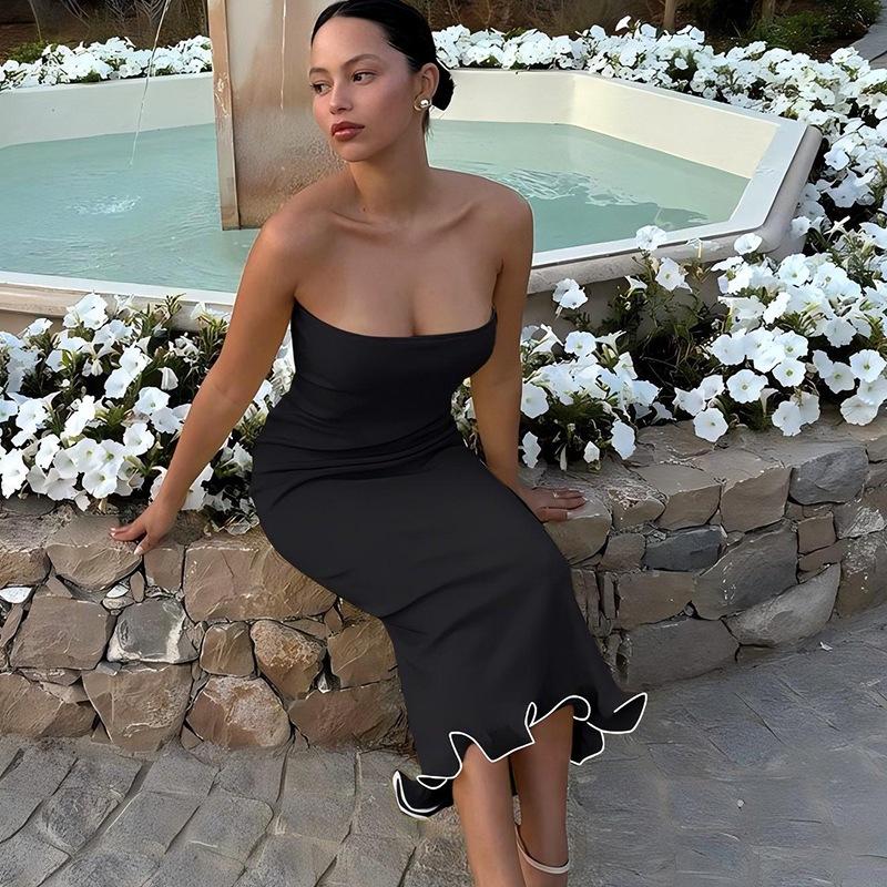 Sleeveless Ruffled Patchwork Strapless Tube Top Dress