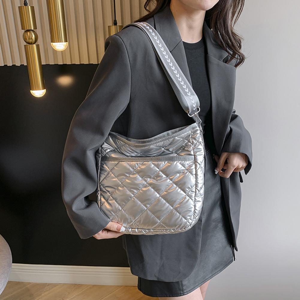 Dámská prošívaná crossbody taška Nastavitelná taška na rameno s širokým popruhem Diamond Lattice Taška přes rameno Polstrovaná Stylová taška Messenger