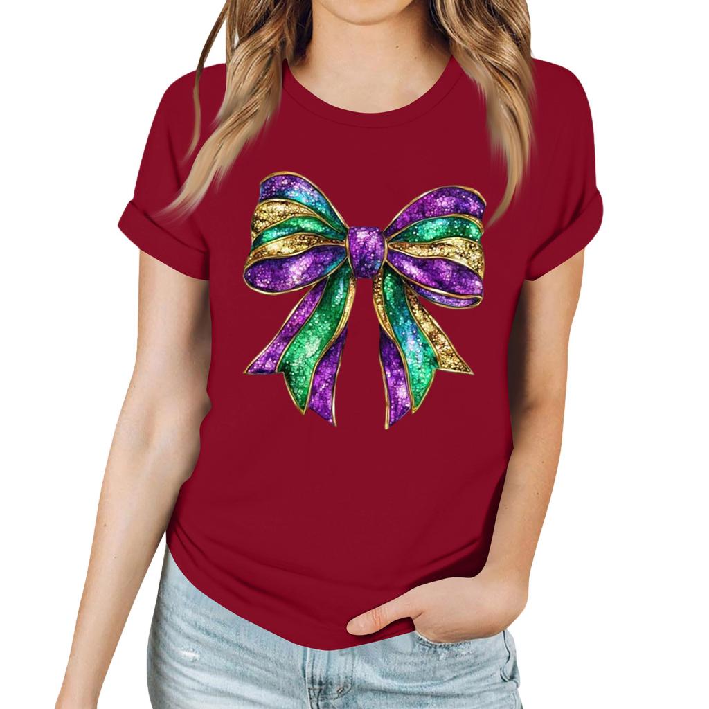 Women's Casual Carnival Print T-Shirt Round Neck Pullover Short Sleeve Top