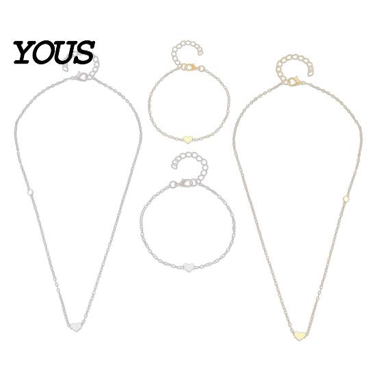 Silver Color Bracelet Necklace Set, Alloy Plating Wear-Resistant Oxidation-Resistant Thin Chain Jewelry, Adjustable Minimalist Love Pendant