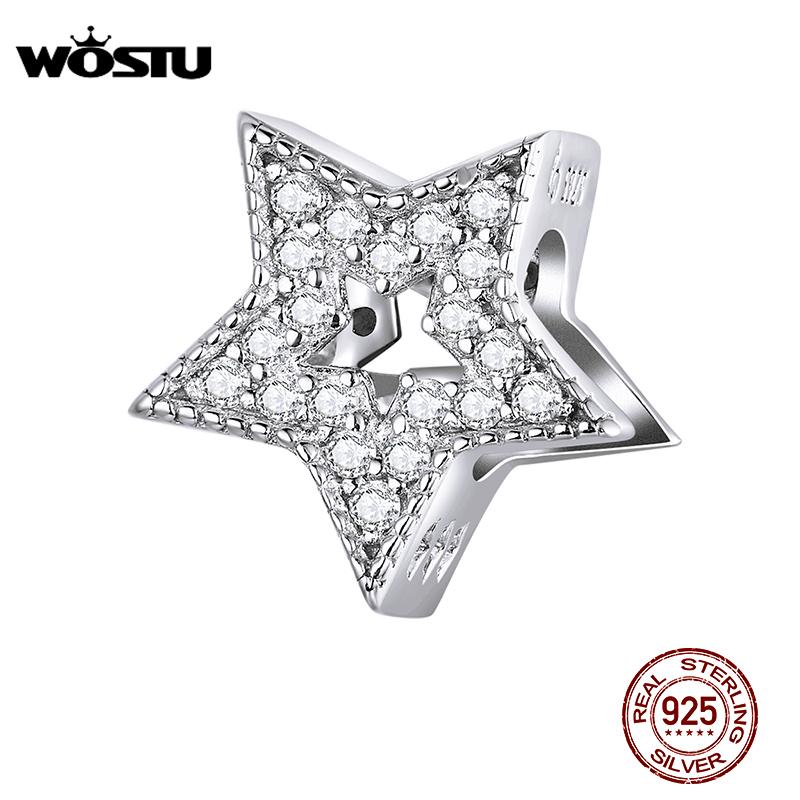 WOSTU Dazzling Zircon Star Charms 925 Sterling Silver Shiny Star Bead Pendant Fit Original Bracelet Wedding Jewelry Gift CTC210