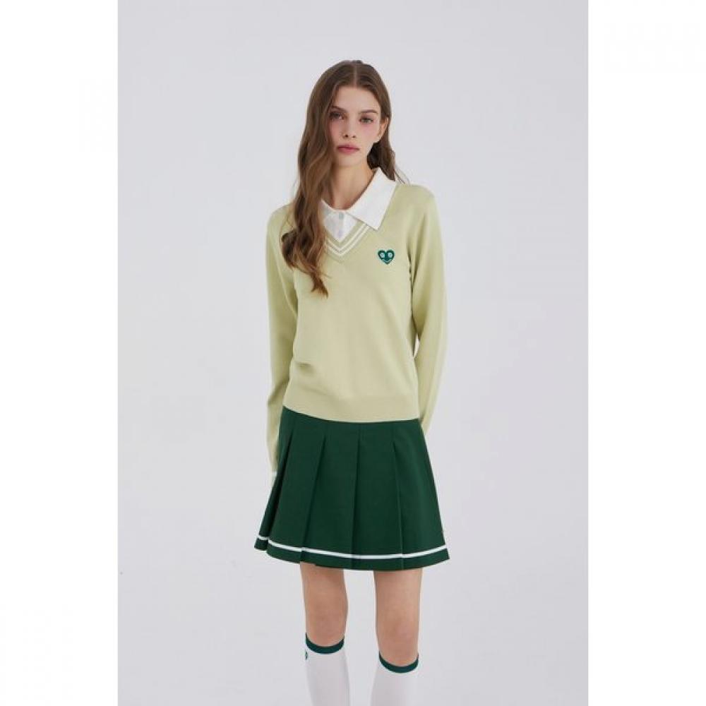 Goxo Smile Heart V Neck Knit Green