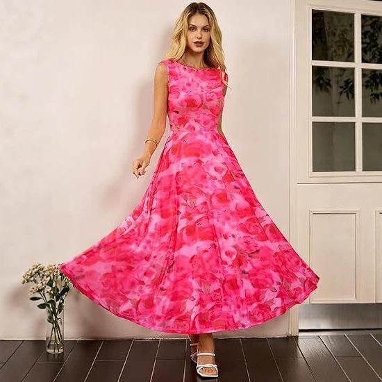 Huge good-looking 2026 summer new mesh loose high-end temperament lazy flower dress