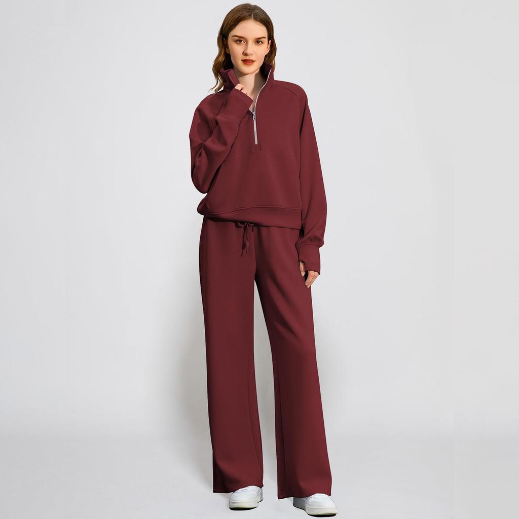 Fashionable Women's Two-piece Zipper Sweatshirt Wide-leg Sweatpants Casual Suit