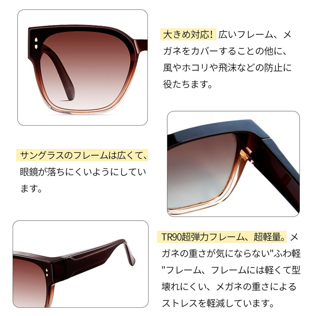 [KANASTAL] Oversized Sunglasses - Can be worn over eyeglasses. Polarized, UV400 protection, large size, ultra-lightweight, suitable for driving,