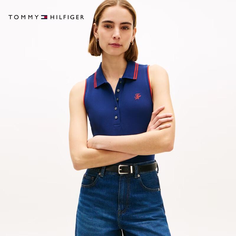 

Tommy Hilfiger Women s Embroidered Sleeveless Slim-Fit Polo Top L