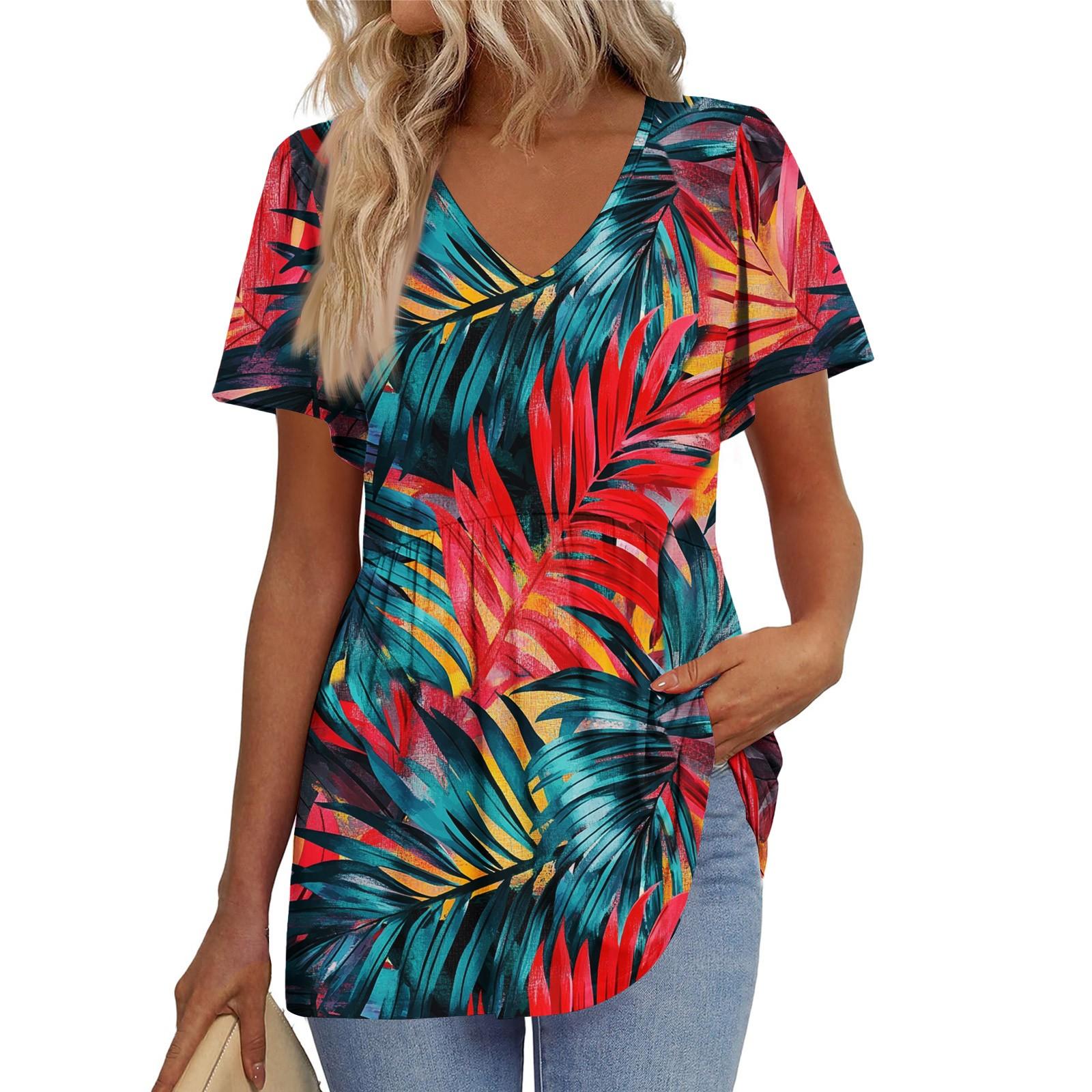 

Женская свободная повседневная футболка с принтом и V-образным вырезом, с короткими рукавами Футболка с короткими рукавами XL киноварь