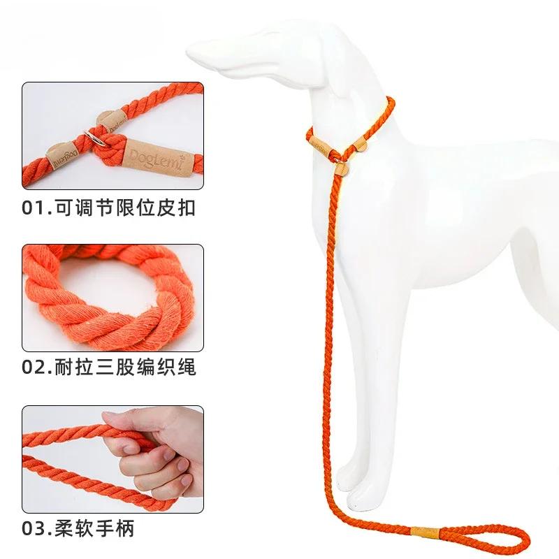 Cotton Dog Leash Collar,Slip Training Lead for Medium & Large Dog,Dog Leash Leather Slip Preventer P Chain Pet Leash Comfortable
