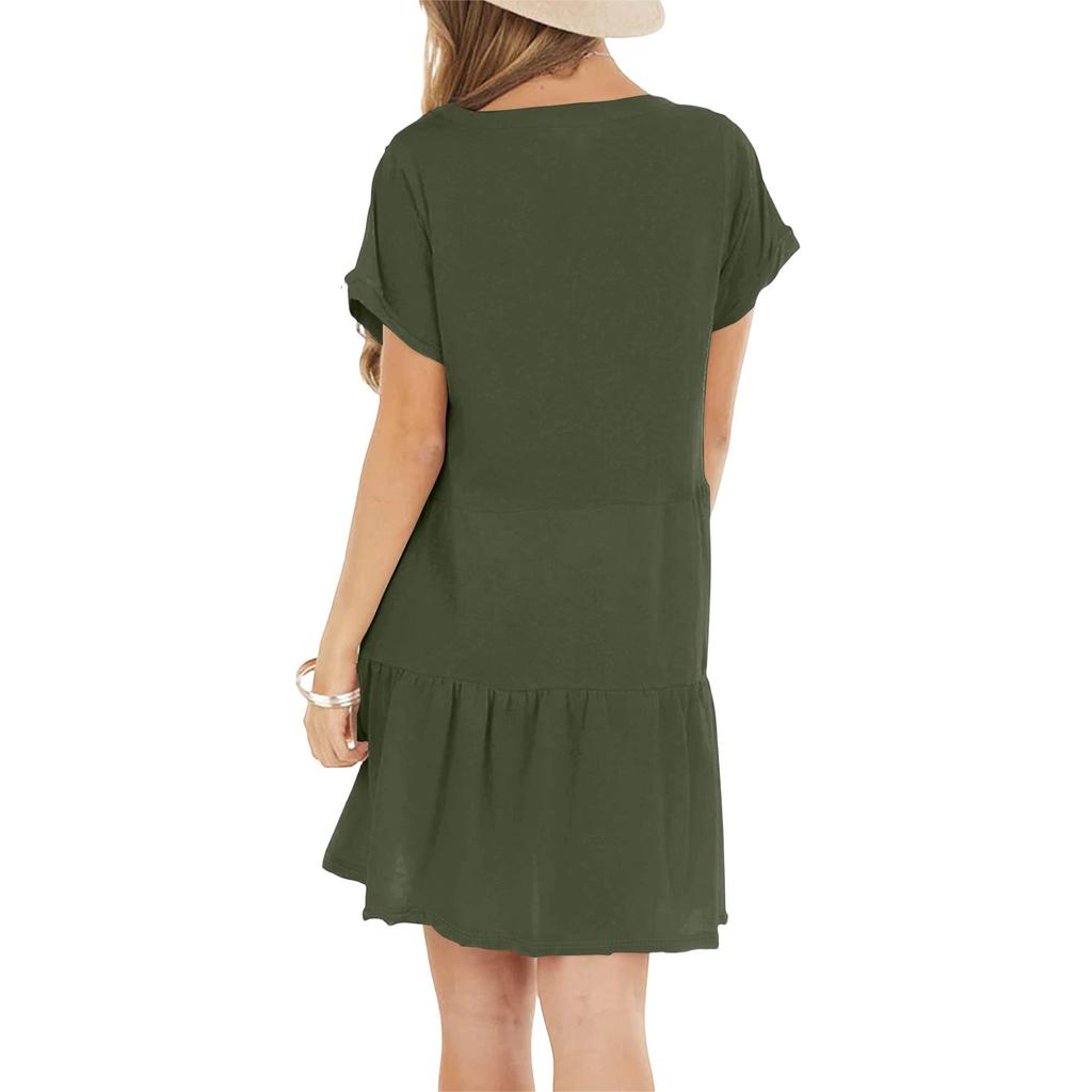 Women's Fashion Casual Round Neck Short Sleeve Ruffle Dresses