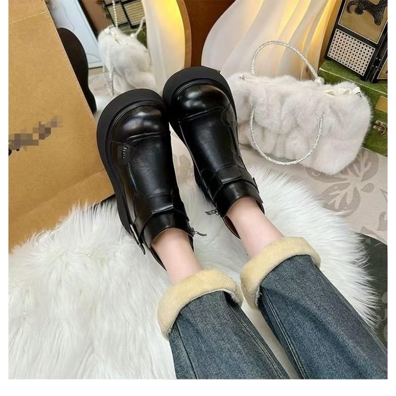 Fashion Platform Short Boots Women's Winter New Velvet Warm Leather Cotton Shoes Thin British Martin Boots