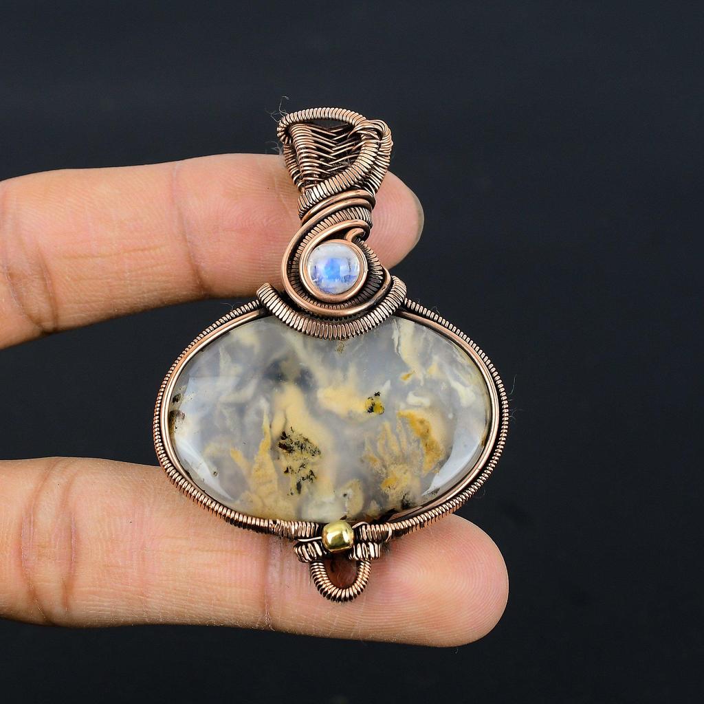 Tiger Dendrite Pendant, 999 Copper Wire Wrapped Pendant Jewelry. Gift For Women Handmade Pendant Gemstone Jewelry