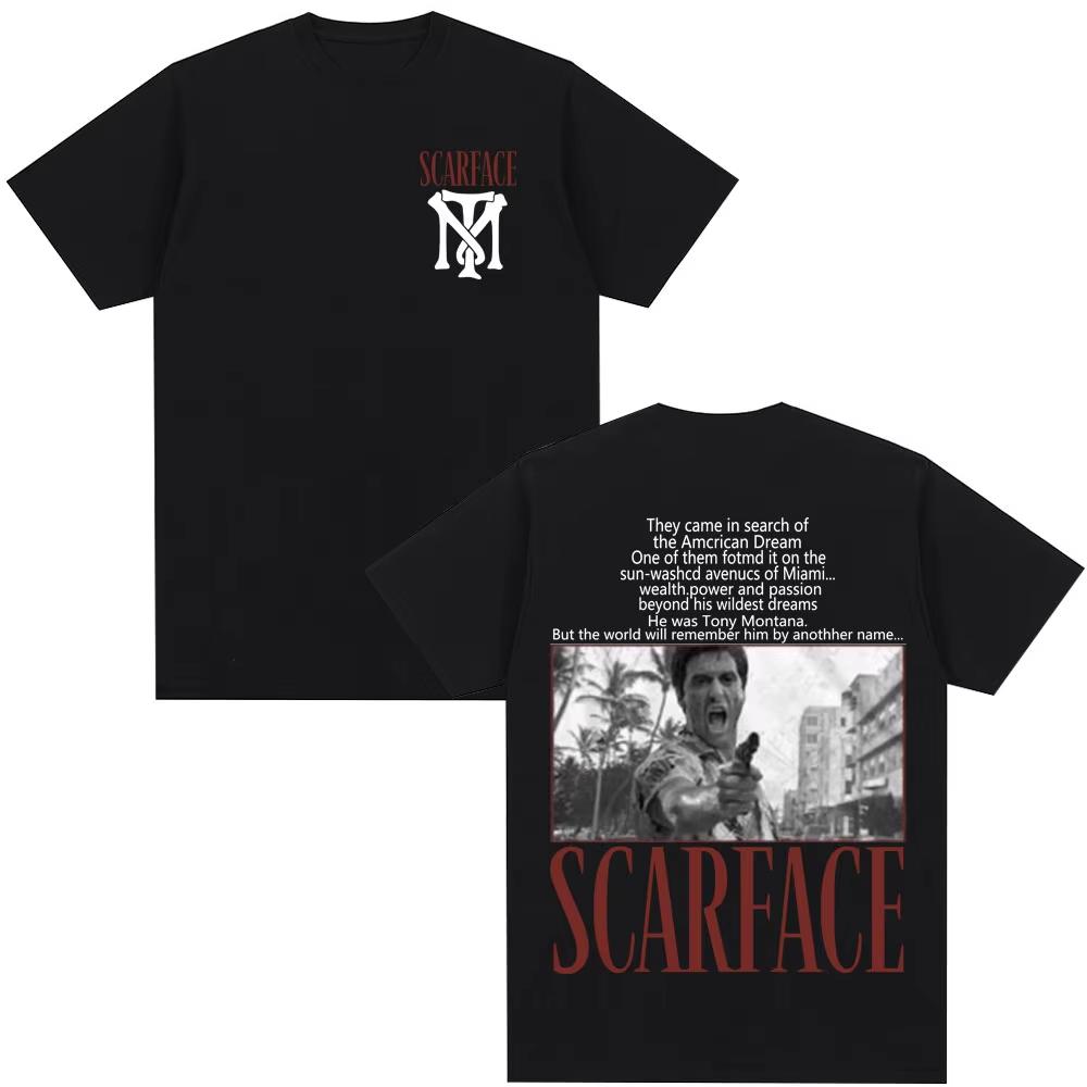 Tony Montana Al Pacino 100cotton Unisexs shirt Y2k Classic Movie Scarface graphics oversized Womens ONeck Short Sleeved Tshirt M