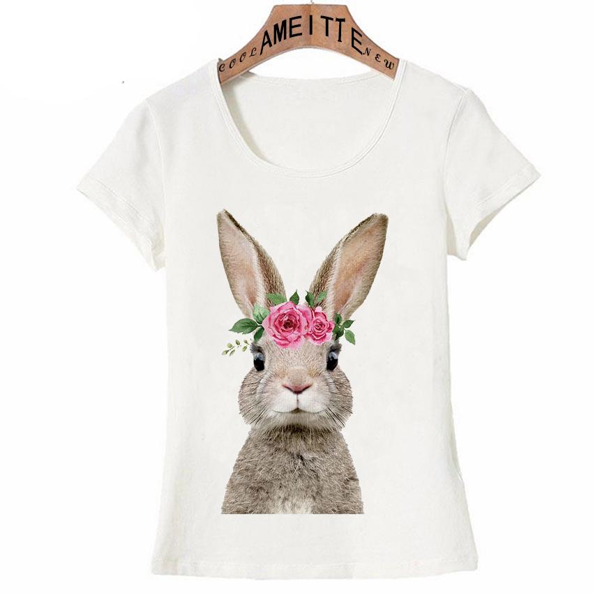 Colorful Baby Rabbit With Flower Crown Prints T Shirt Summer Fashion Women S Short Sleeve Cute