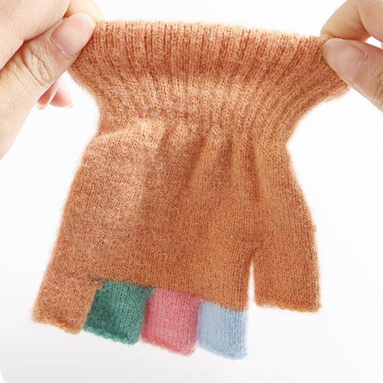 Kids Knitted Gloves Winter Half Finger Gloves Soft Color Block Warm Wrist Gloves for Boys Girls Indoor Outdoor Use
