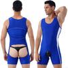 Men One-piece Leotard Color Block Short Jumpsuit Nightwear U Neck Sleeveless Bodysuit