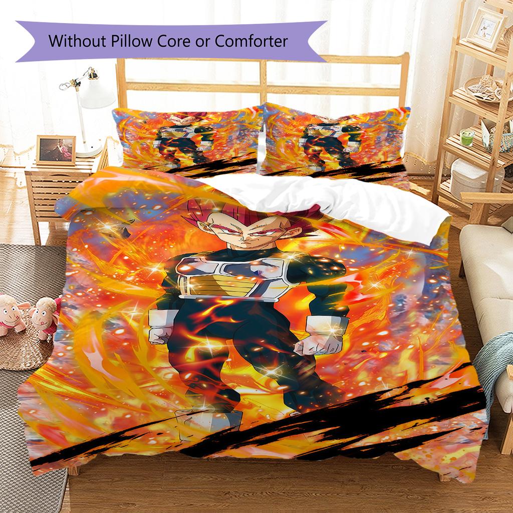 Dragon Ball Z Pattern Bedding,Quilt Set Quilt Cover Pillowcase Home Birthday Gift (1 * Duvet Cover + 2 * Pillowcase, Without Core)