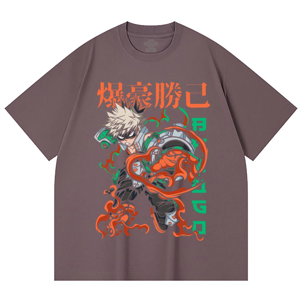 230 Gsm 100% Cotton My Hero Academia V14 Bakugo Print Unisex Heavy Cotton T Shirt
