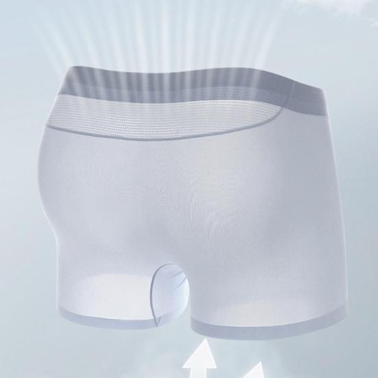 Men Boxer Underwear Mid-rise Elastic Waistband Breathable Mesh Shorts Briefs Solid Color Summer Ice Silk Cooling Panties