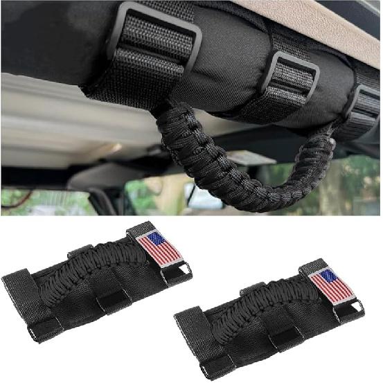 HZEL 2PCS Roll Bar Grab Handles, Oxford Cloth Upgrade Metal Buckle Paracord Grip Handles, Durable And Strong Car Accessories, Compatible With