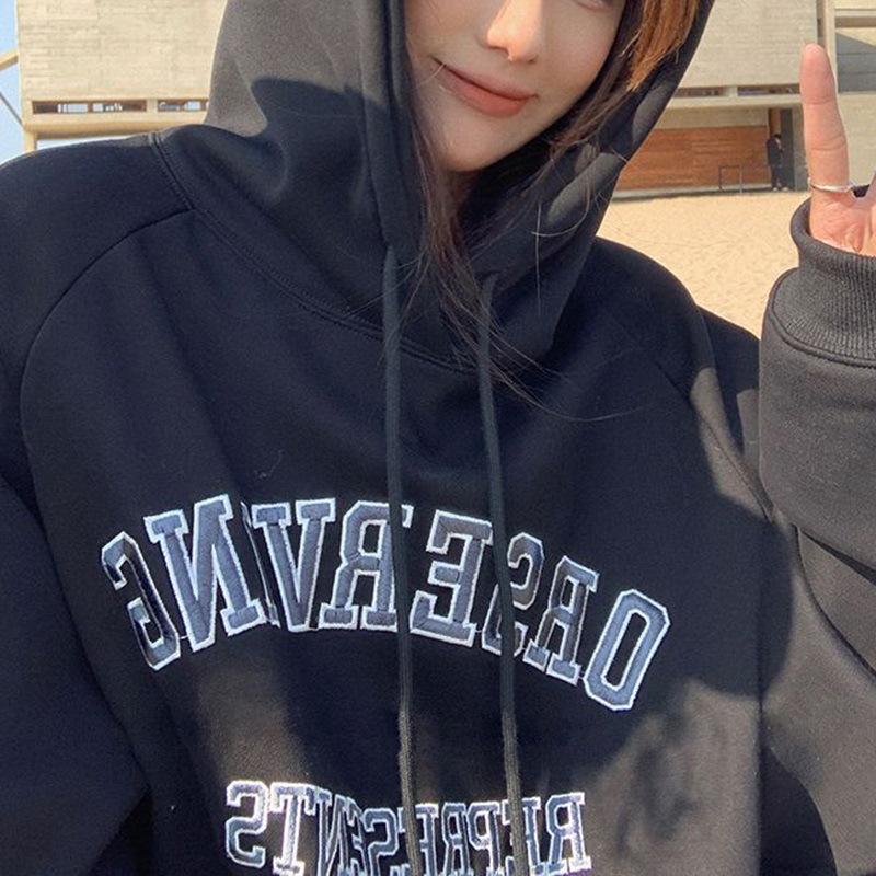 Velvet Thickened Hooded Sweatshirt for Female Students Couple Outfit BF Style Loose Long-sleeved Base Shirt Large Size Jacket Top for Women