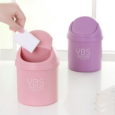 Flip Mini Desktop Trash Can Shake Lid Type Small Trash Can Household Living Room with Cover Bedside Storage Bucket Paper Basket