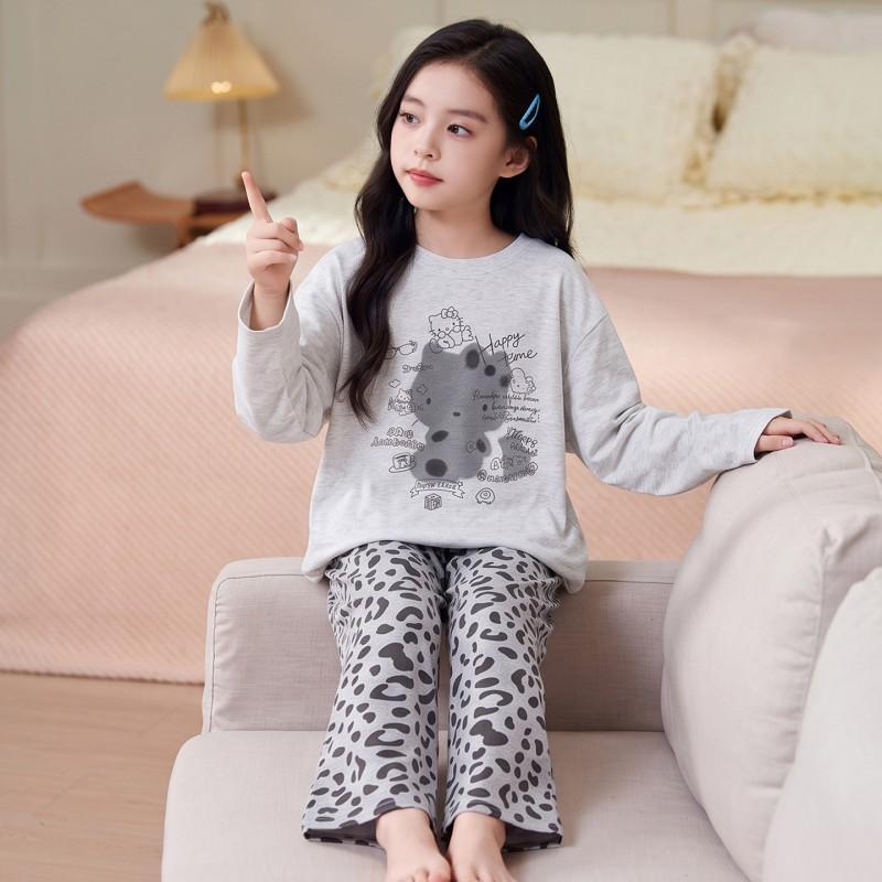 100% Cotton Girls Long Sleeve Pajama Set Cartoon Print Comfortable Home Wear Kids Ages 8