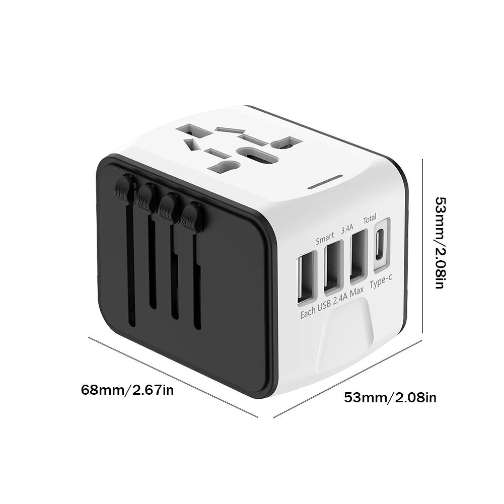 Universal Travel Adapter 100V-250V AC AC Power Plug Adapter 3 USB and 1 Type C Ports for for USA EU UK AU Cell Phone Laptop