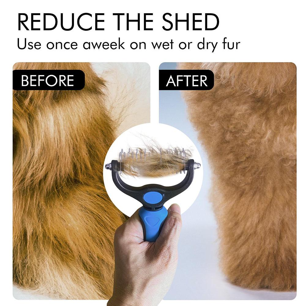 Pet Grooming Combo Stainless-Steel Comb and Dog Brush Professional Undercoat Rake Deshedding Tools for Long-Haired Dogs and Cats