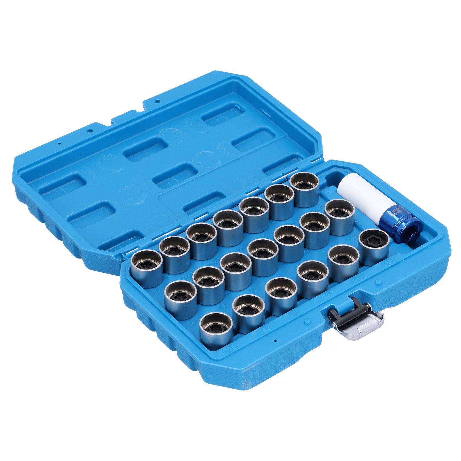 21pcs Wheel Lock Nut Key Set Nut Stud Removal Tool Chrome Vanadium Steel Car Maintenance