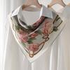 [Silk Double Crepe 61 Square Scarf] Literary Flowers Versatile Mulberry Silk Double Crepe Scarf Sunscreen Fashion Square Scarf Silk Scarf