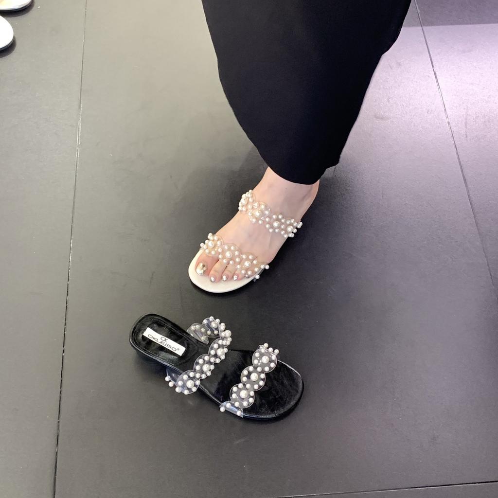 Fashion Shoes Transparent Slippers Low Luxury Slides Rubber Flip Flops Slipers Women String Bead Designer Hawaiian 2025 Rome PVC Scandal