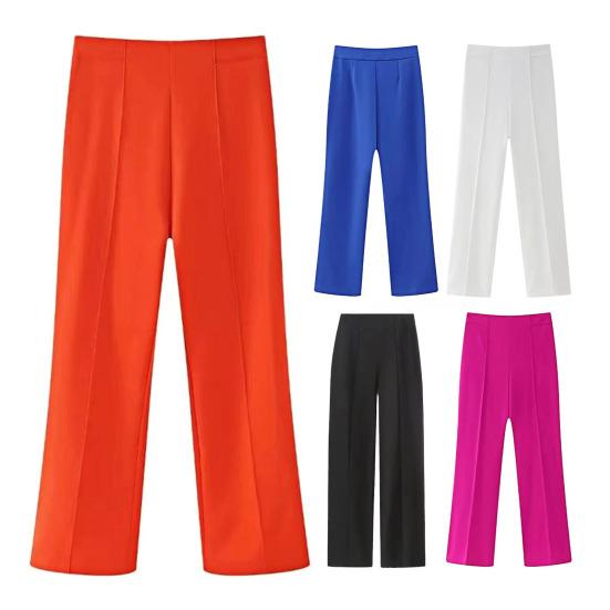 Women Pants High Waist Slim Fit Straight Leg Casual Trousers Solid Color Design Office Lady Long Pants Daily Wear