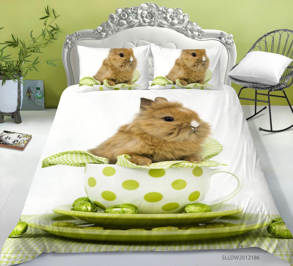 Rabbit Series 3D Digital Printing Bedding Three-Piece Polyester