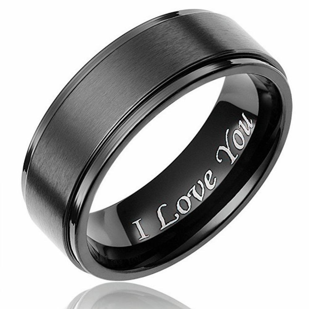 

I Love You Engraved Titanium Steel Mens Woman Valentines Day Ring 6 чорний