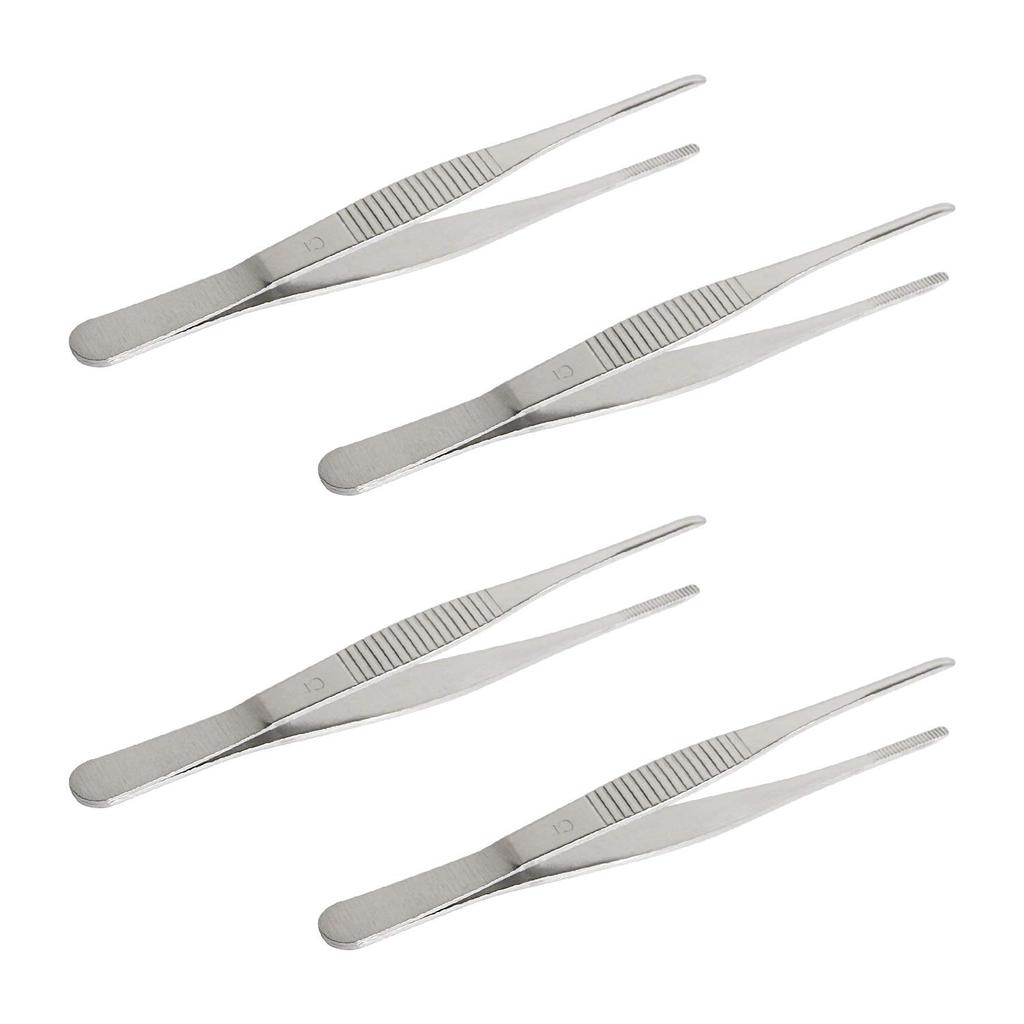 Stainless Steel Straight Blunt Tweezers with Precision Horizontal Serrated for and Other Auxiliary 4 Pieces Aoje-Link Tips, Repairs, BBQs, Tools,