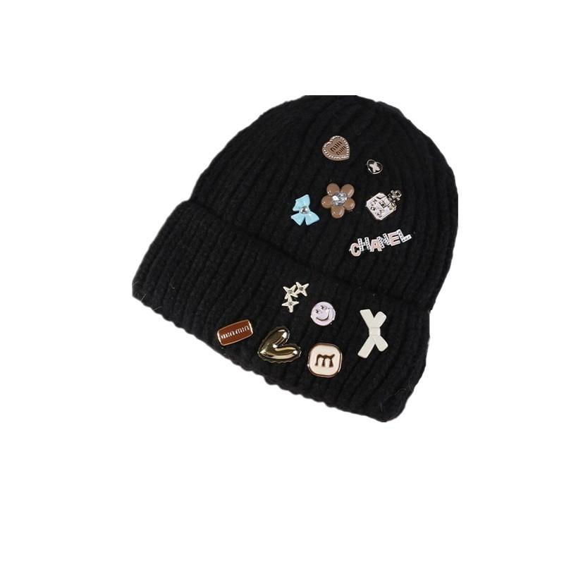 Korean version designer knitted hat children's sweet button face small wool hat autumn and winter bag head warm cold hat