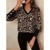 JKASHDK Women's Fashion Casual Spring Autumn Leopard Print Long Sleeve V-Neck Blouses & Shirts