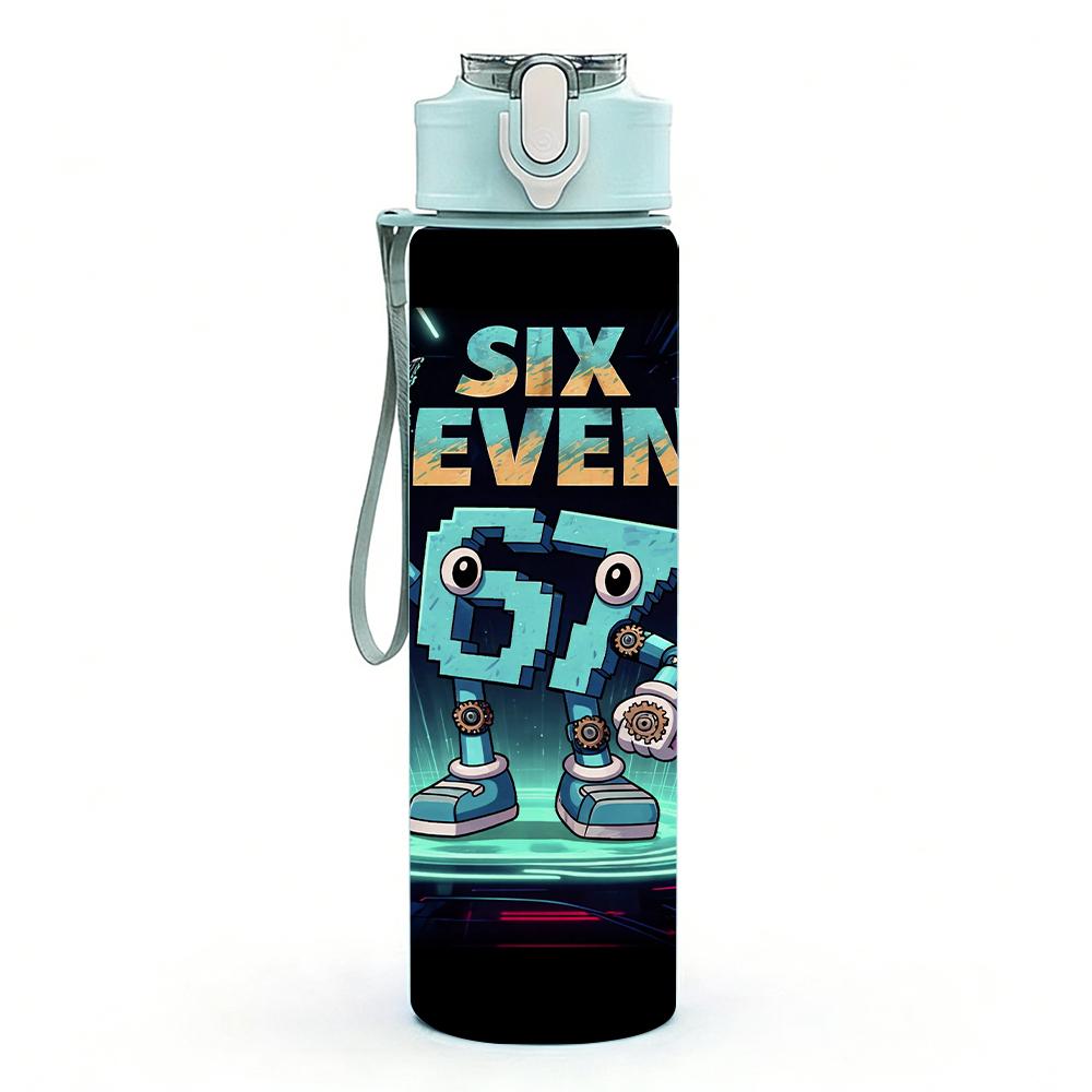 1PC Neon Galaxy Six Seven Graffiti Art 750ml Color Plastic Water Bottle Leakproof Flip Straw Lid For Sports Office Home Use