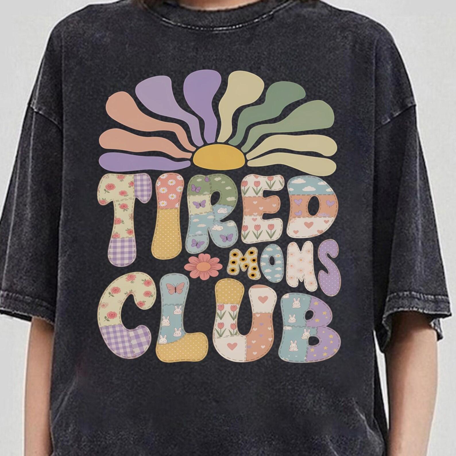 Tired Mom Faux Quilted Patchwork Shirt, Floral Mama Graphic Tee, College Mom Shirt, Patchwork Mom Shirt, Floral Cottagecore Gift Mom XL