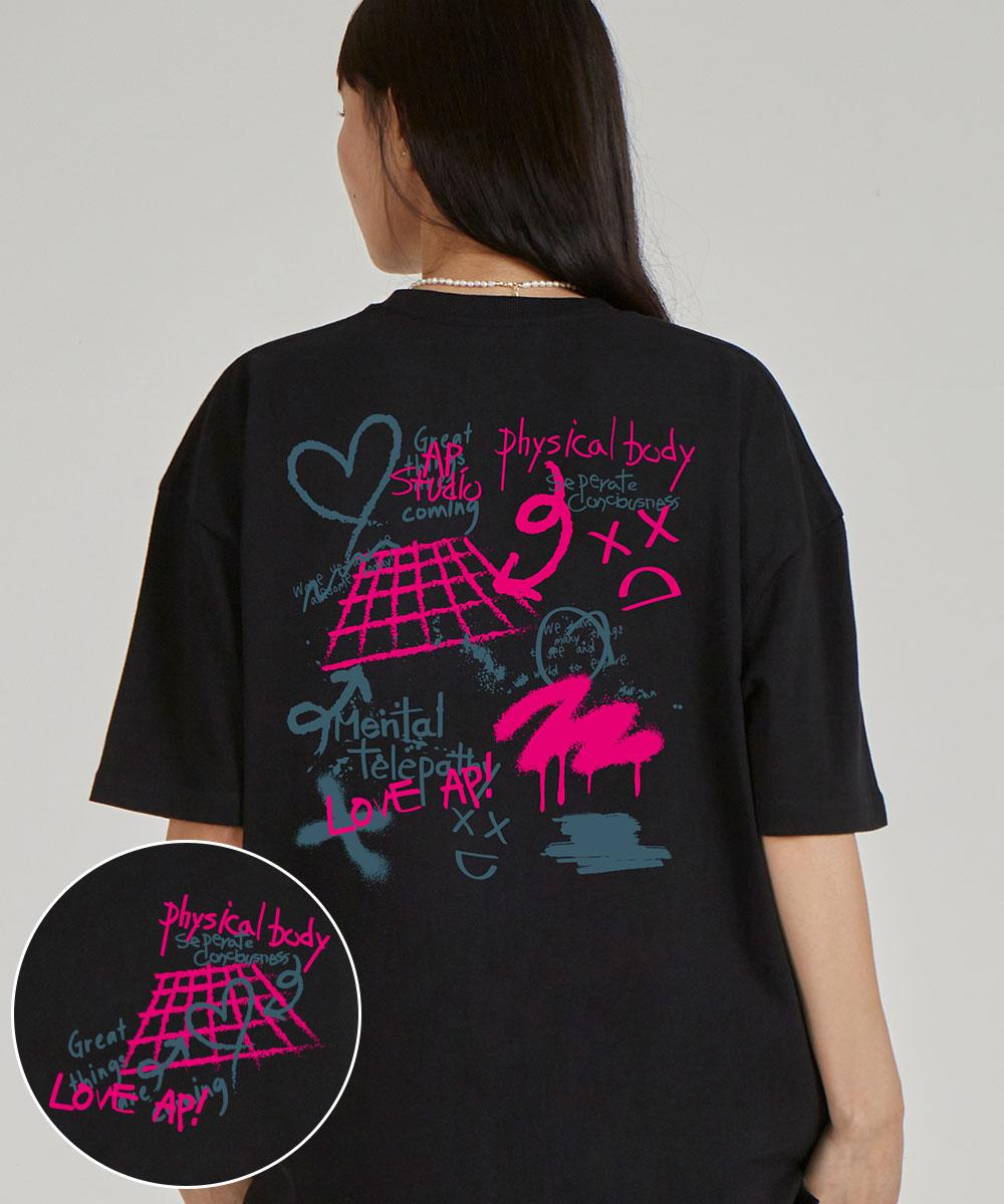 Astral Projection Back Astral Graffiti Round Neck 40-Count Double-Weave Cotton Short Sleeve T-Shirt_Black M