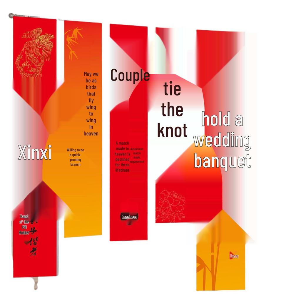 Wedding Decor Set: Morning Robe, Photo Backdrop, Engagement Curtains, Marriage Banner, Double Happiness Cloth