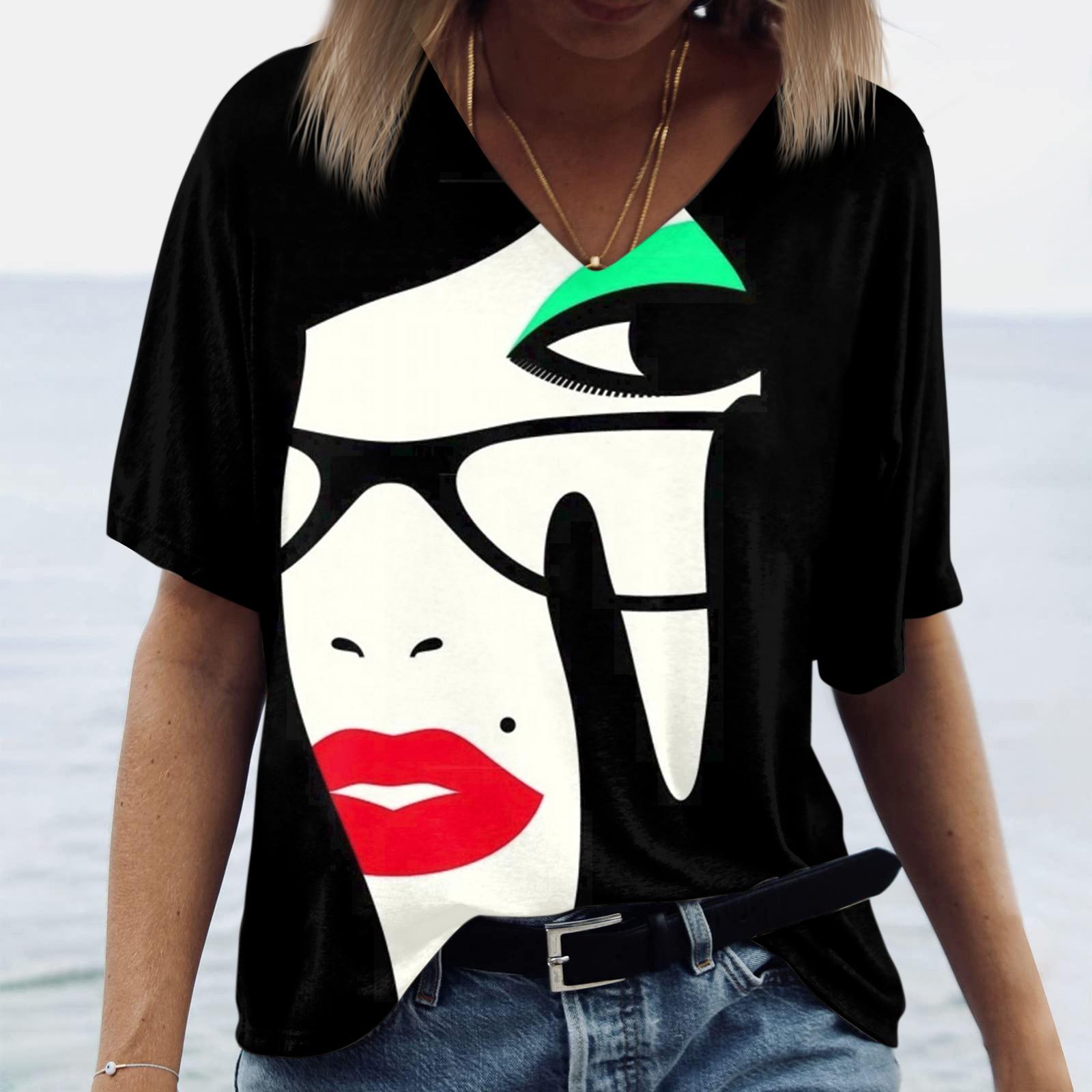 

Женская мода, повседневная печать, свободные удобные топы, футболка, блузка XXL зелёный